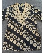 Soft Surroundings Top Tunic Womens Sz M Black Gold Embroidered V Neck Bo... - $437.88 MXN