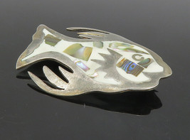 MEXICO 925 Sterling Silver - Vintage Abalone Mosaic Fish Brooch Pin - BP3388 - £35.55 GBP