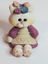 1994 Suzi Skogluand Girl Kitty Cat in Dress Flowers Polymer Clay 1-5/8&quot; ... - £7.74 GBP