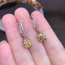 Earrings for Women 1ct/pcs Total 2ct Yellow Moissanite Earring with 925 Silver D - £58.48 GBP