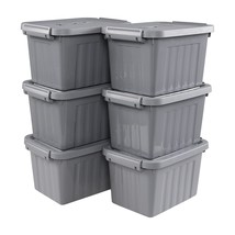 6 Quart Gray Plastic Storage Bins With Lids, Storage Latch Box, 6 Packs - £36.99 GBP