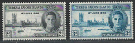 Turks &amp; Caicos Islands 1945-46 Vf Mint Ng Stamps Scott # 90-91 Peace Issue - £0.87 GBP