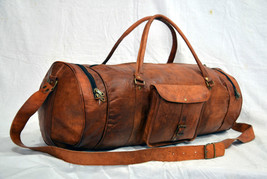 Men Brown Vintage Genuine Leather Cowhide 22&quot; Travel Luggage Duffle Gym Bag - £42.93 GBP