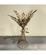 Copper Colored Distressed Wheat Bouquet Leaves Pillar Candle Holder With... - £11.67 GBP