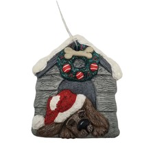 Doghouse Brown Dog Ornament Christmas Holiday Ceramic Puppy Bone Wreath ... - $8.94