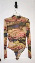 Akira Abstract Marbled Body Suit Top Size Large Thong Snap Closure - $10.00