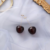 2021 New Red Cherry Fruit Dangle Earrings for women lady&#39;s cute Gold rhinestone  - £6.54 GBP