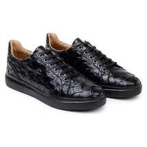 Belvedere Kingstone Genuine Pirarucu Leather Lace Up Sneakers Black Br02 image 3