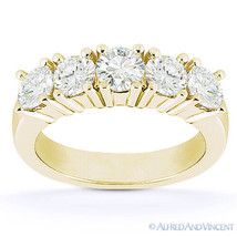 Forever One D-E-F Round Cut Moissanite 14k Yellow Gold 5-Stone Band Wedding Ring - £752.01 GBP+