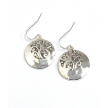 Round Filigree Dangle Coin Earrings Silver - £9.14 GBP
