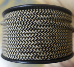 Black/Tan 2-Wire Flat Cloth Covered Cord, 18ga, Vintage Style Lamps Nylon Fabric - £1.01 GBP