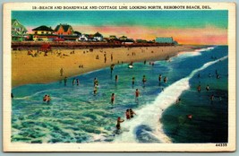 Beach And Boardwalk Looking North Rehoboth Beach Delaware DE Linen Postcard I5 - £7.69 GBP