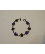 7 1/8&quot; long .5&quot; brass tone chain link faceted black blue cabochon stone ... - £3.93 GBP