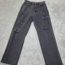 Pac Sun Jeans Women Size 26x26 Black Straight Distressed High Rise Butto... - $17.42