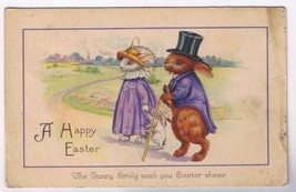 Holiday Postcard Easter Bunny Family Dressed For A Walk - £7.82 GBP
