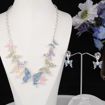 MeiceM Butterfly Necklace Set Fashion European Necklaces Drop Earrings Wedding B - £25.76 GBP