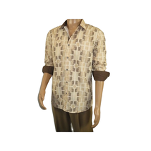 Mens Sports Shirt by DE-NIKO Long Sleeves Fashion Prints Soft Modal NK600 Khaki image 7