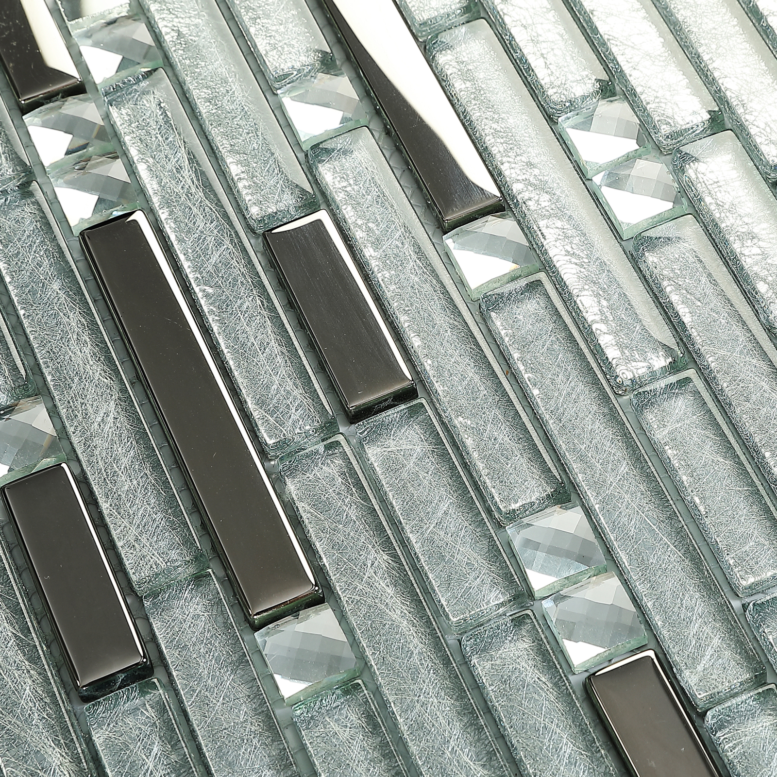 Glossy Glass Tile Linear Mosaic Bathroom Wall Silver Shiny Backsplash Set of 6