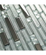 Glossy Glass Tile Linear Mosaic Bathroom Wall Silver Shiny Backsplash Se... - £86.49 GBP