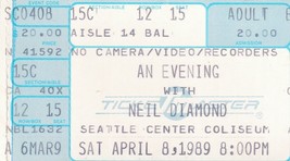 Neil Diamante Concerto Ticket Stub Sabato Aprile 8 1989 Seattle Centro Colosseo - £8.15 GBP
