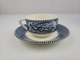 Royal China Currier &amp; Ives Coffee / Tea Cup &amp; Saucer Blue And White &quot;Runaway&quot; - £4.68 GBP
