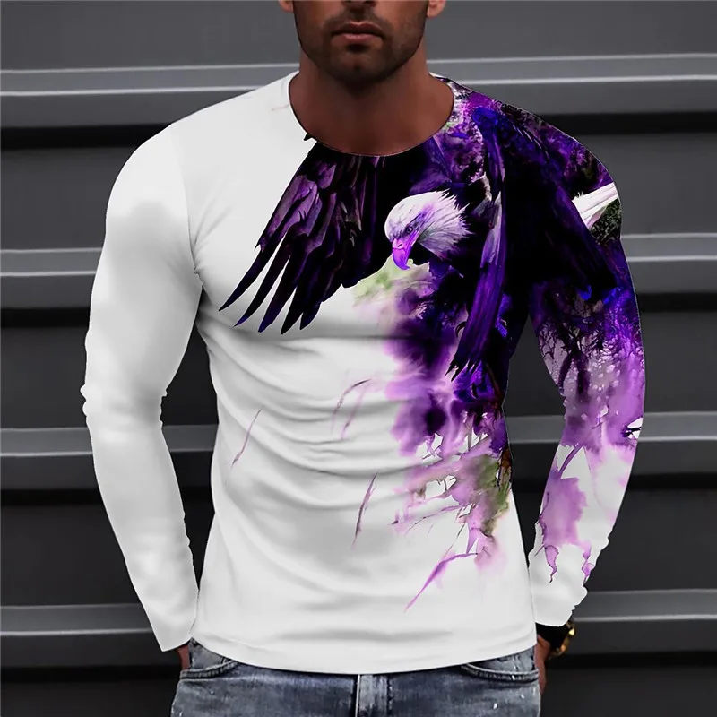 House Home Men&#39;s Eagle Hand-painted Pattern Casual T-Shirts Long Sleeve ... - £19.66 GBP