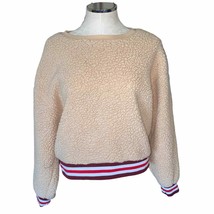Joe Boxer Sherpa Teddy Pullover Crewneck Sweatshirt with striped hem size large - £18.86 GBP