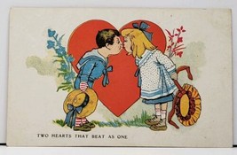 Valentine Romance Two Hearts That Beat As One Vintage Kissing Couple Postcard E9 - £3.89 GBP