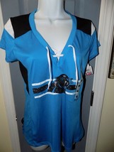 NFL Carolina Panthers Blue Lace-Up V-Neck Short Sleeve Shirt Size M Women&#39;s NEW - £23.34 GBP