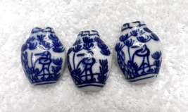 3 Older Blue White Porcelain Vase Shaped Beads w Bird &amp; Floral Design 7/... - $8.42