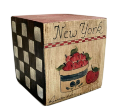 Vintage Folk Art  Hand Painted Wood Block New York Souvenier by Roberta - $30.65