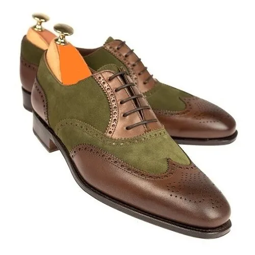 New Handmade Men&#39;s Two toned Brown Vegano And Bering Suede oxfords shoes - $159.99