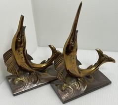 Vintage PM Craftsman Bronze Sailfish Bookends Vintage Library Nautical 8.25 Fish - £25.72 GBP