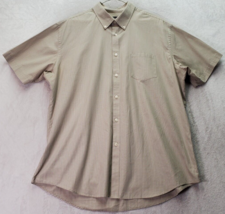 Van Heusen Dress Shirt Men Size XL Taupe Gingham Check Cotton Collar But... - $12.14