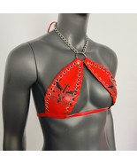 Gothic Black Bull Head Pattern Red Vinyl Vampira Cross Top Bra - $56.00