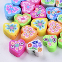 10 Polymer Clay Heart Beads Assorted Lot 9mm to 11mm Food Jewelry Supplies - $3.97