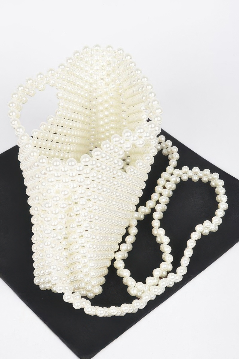 Hand Made Faux Pearl Bead Crossbody Bag (Cream) - $34.99
