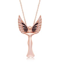 Sterling Silver CZ Angel Pendant W/Movable Wings - Rose Gold Plated - £57.89 GBP