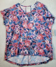 Ideology Blouse Top Women Size 1X Multi Floral Polyester Short Sleeve Round Neck - £14.72 GBP