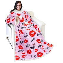 Kiss Sherpa Wearable Blanket With Sleeves Arms, Comfy Sleeved Tv Wrap Blanket, L - $67.99