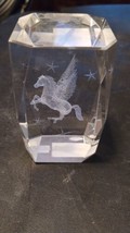Crystal Glass Paperweight 3D Laser Etched Pegasus Horse 3x2&quot; Block - £9.34 GBP