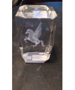 Crystal Glass Paperweight 3D Laser Etched Pegasus Horse 3x2&quot; Block - $11.87