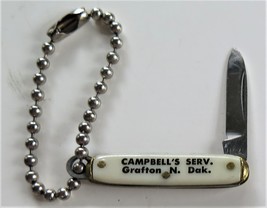 Vtg Mobil Pegasus Campbell&#39;s Serv. Grafton N. Dak. Tiny Pocket Knife Key Chain - £14.42 GBP