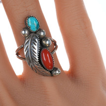 sz6.75 Navajo Sterling, turquoise and coral ring - £77.92 GBP