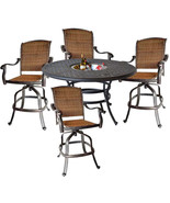 5 PCS Patio bar height table rattan wicker swivel chairs heavy duty cast... - $1,711.71