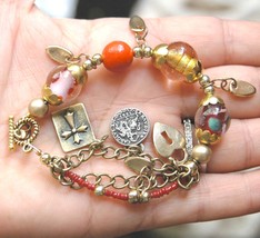 Boho bracelet, multistrand bracelet, orange (B299) - £13.57 GBP