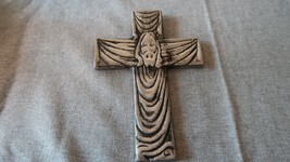 Vintage WWII Era Aluminum Jesus Face Cross Crucifix Wall 6.5&quot; - $48.02
