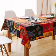 Square Cotton Linen Mayan Culture Printed Tablecloth Vintage Oblong Dinner Picni - £24.88 GBP