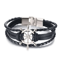 ZORCVENS 2022 New Fashion Vintage Rudder Charm Bracelet for Men Multi-layer Leat - £10.65 GBP