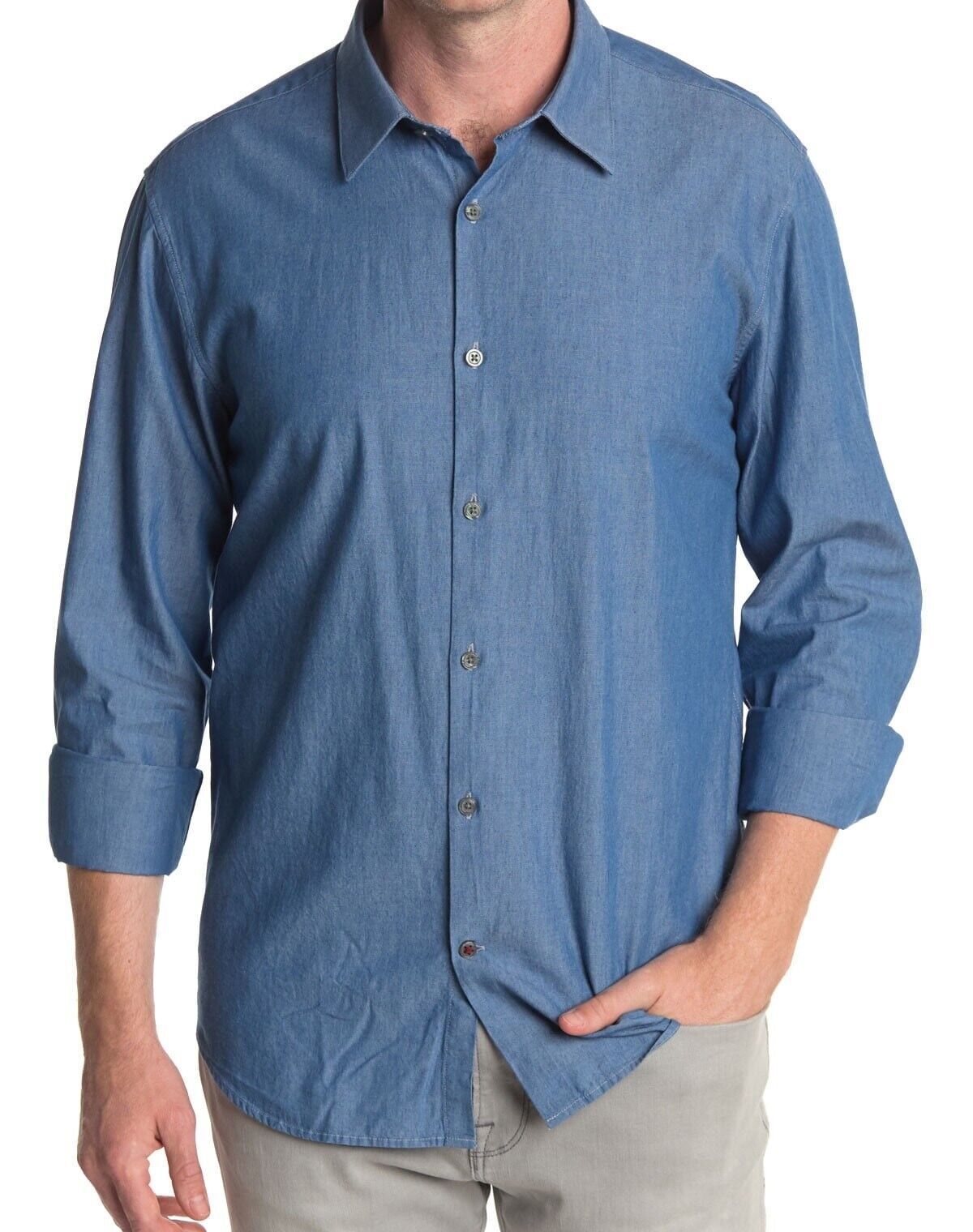 John Varvatos Clearance Men&#39;s Long Sleeve Solid Indigo Dye Button Front ... - $25.00